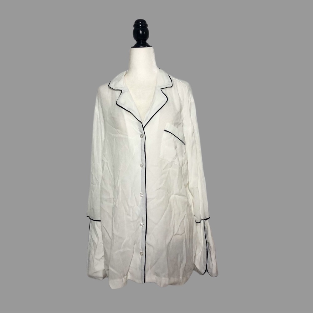 🧡 L 🧡 NWT Anthro Buttondown Blouse Pyjama Style PJ Long Sleeve Contrast
